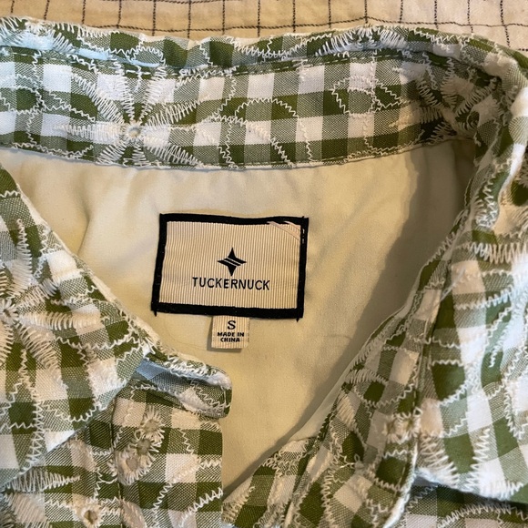 Tuckernuck Embroidered Floral Green Gingham Mini Delaney Dress - Picture 2 of 3